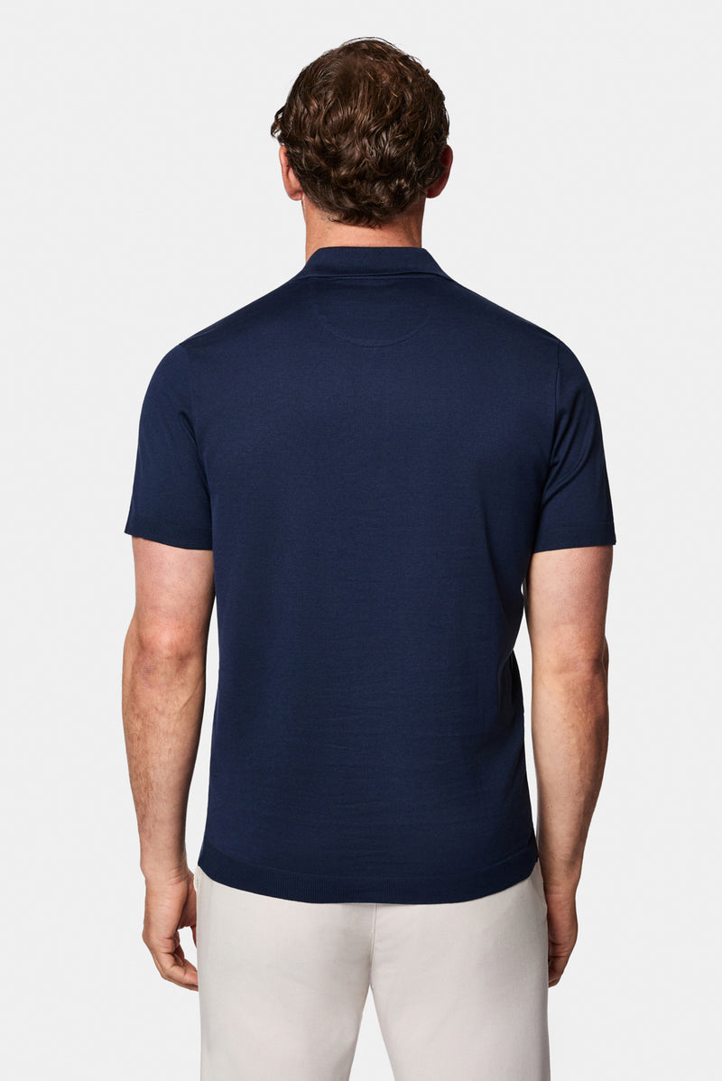 Koyu Lacivert Regular Fit Düğmeli Polo Yaka Nakışlı %100 Pamuk Merserize T-shirt