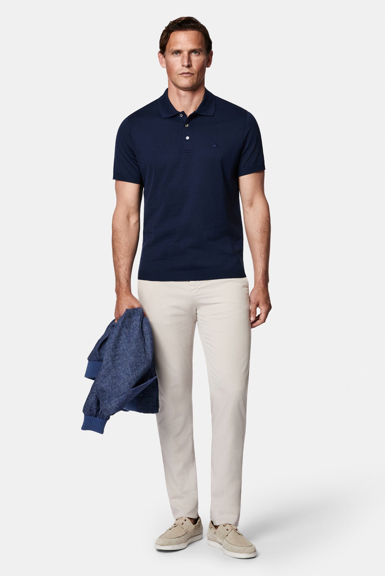 Koyu Lacivert Regular Fit Düğmeli Polo Yaka Nakışlı %100 Pamuk Merserize T-shirt