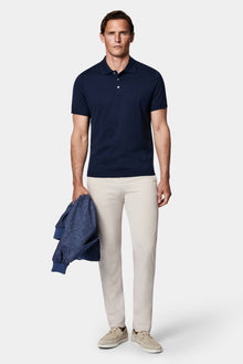 Koyu Lacivert Regular Fit Düğmeli Polo Yaka Nakışlı %100 Pamuk Merserize T-shirt