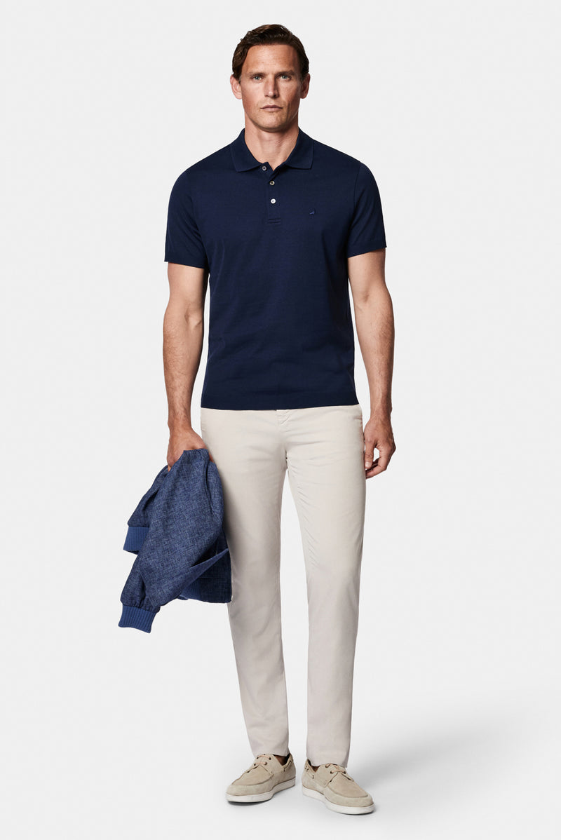 Koyu Lacivert Regular Fit Düğmeli Polo Yaka Nakışlı %100 Pamuk Merserize T-shirt