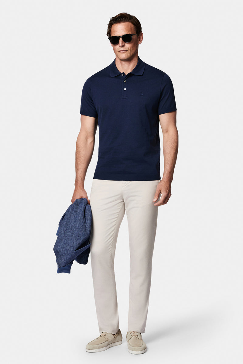Koyu Lacivert Regular Fit Düğmeli Polo Yaka Nakışlı %100 Pamuk Merserize T-shirt