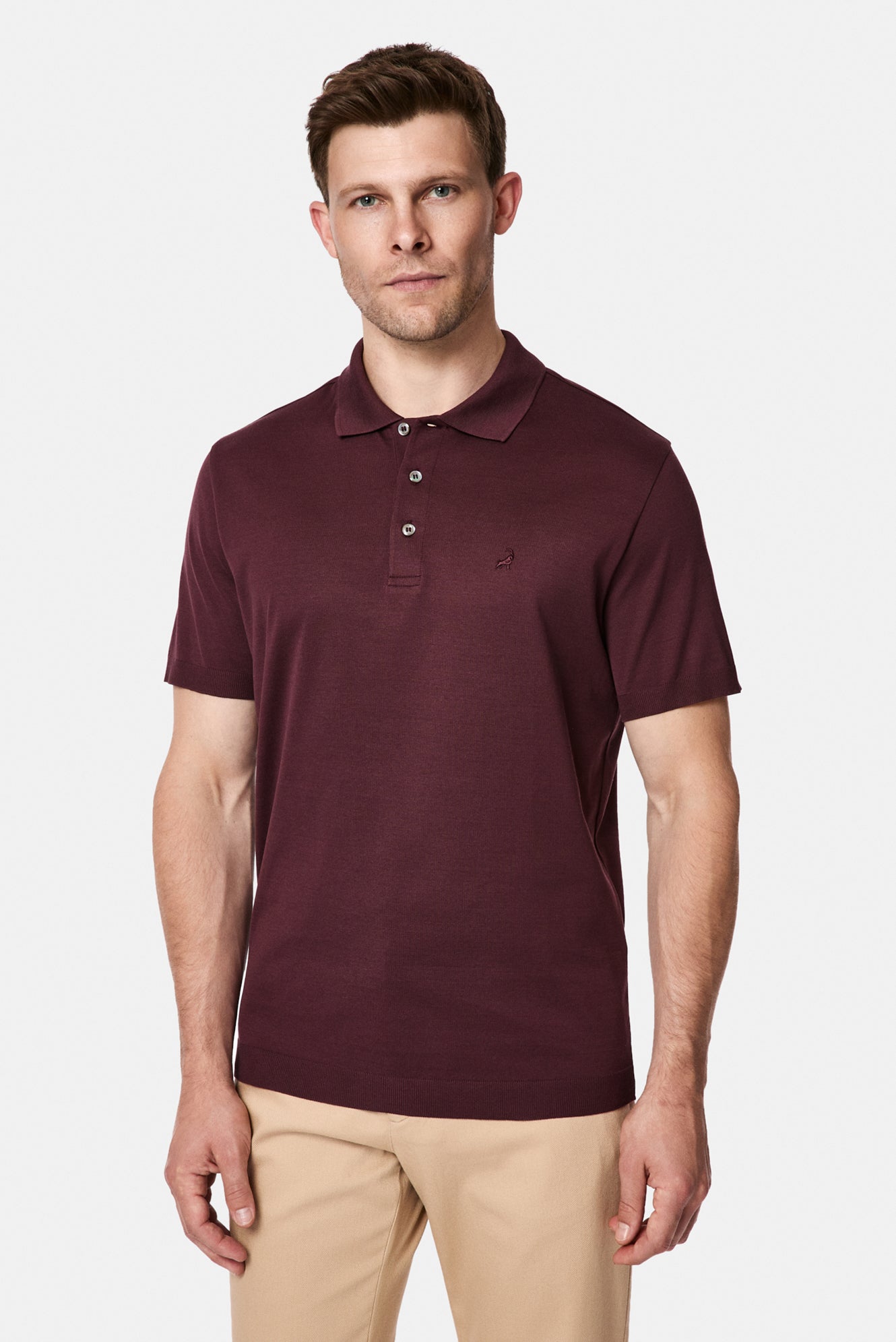 Koyu Bordo Regular Fit Düğmeli Polo Yaka Nakışlı %100 Pamuk Merserize T-shirt