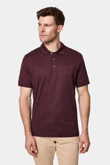 Koyu Bordo Regular Fit Düğmeli Polo Yaka Nakışlı %100 Pamuk Merserize T-shirt