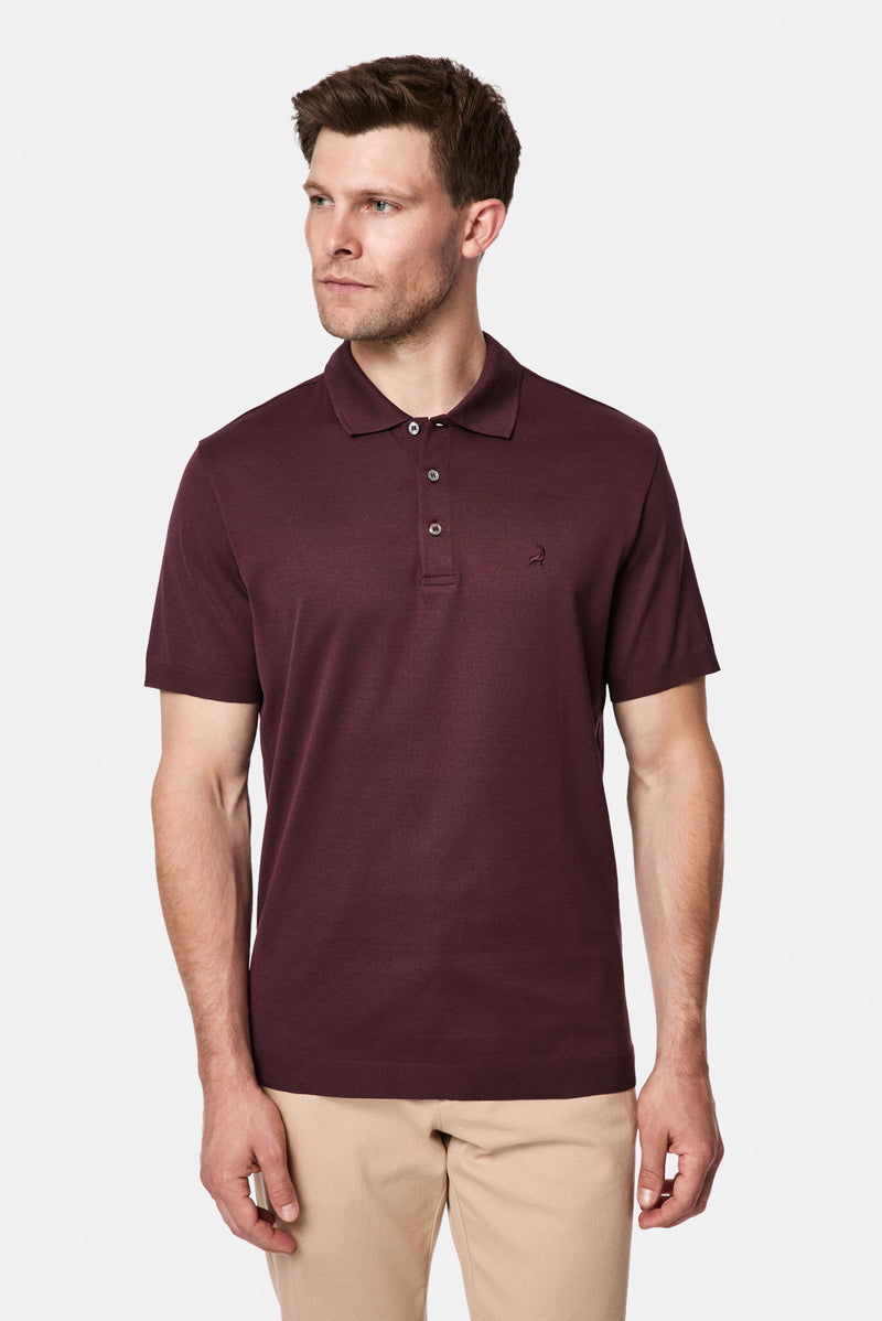 Koyu Bordo Regular Fit Düğmeli Polo Yaka Nakışlı %100 Pamuk Merserize T-shirt