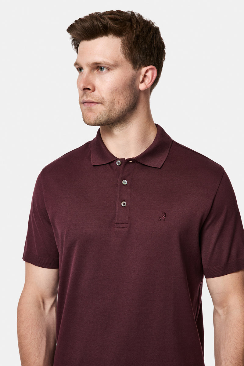 Koyu Bordo Regular Fit Düğmeli Polo Yaka Nakışlı %100 Pamuk Merserize T-shirt