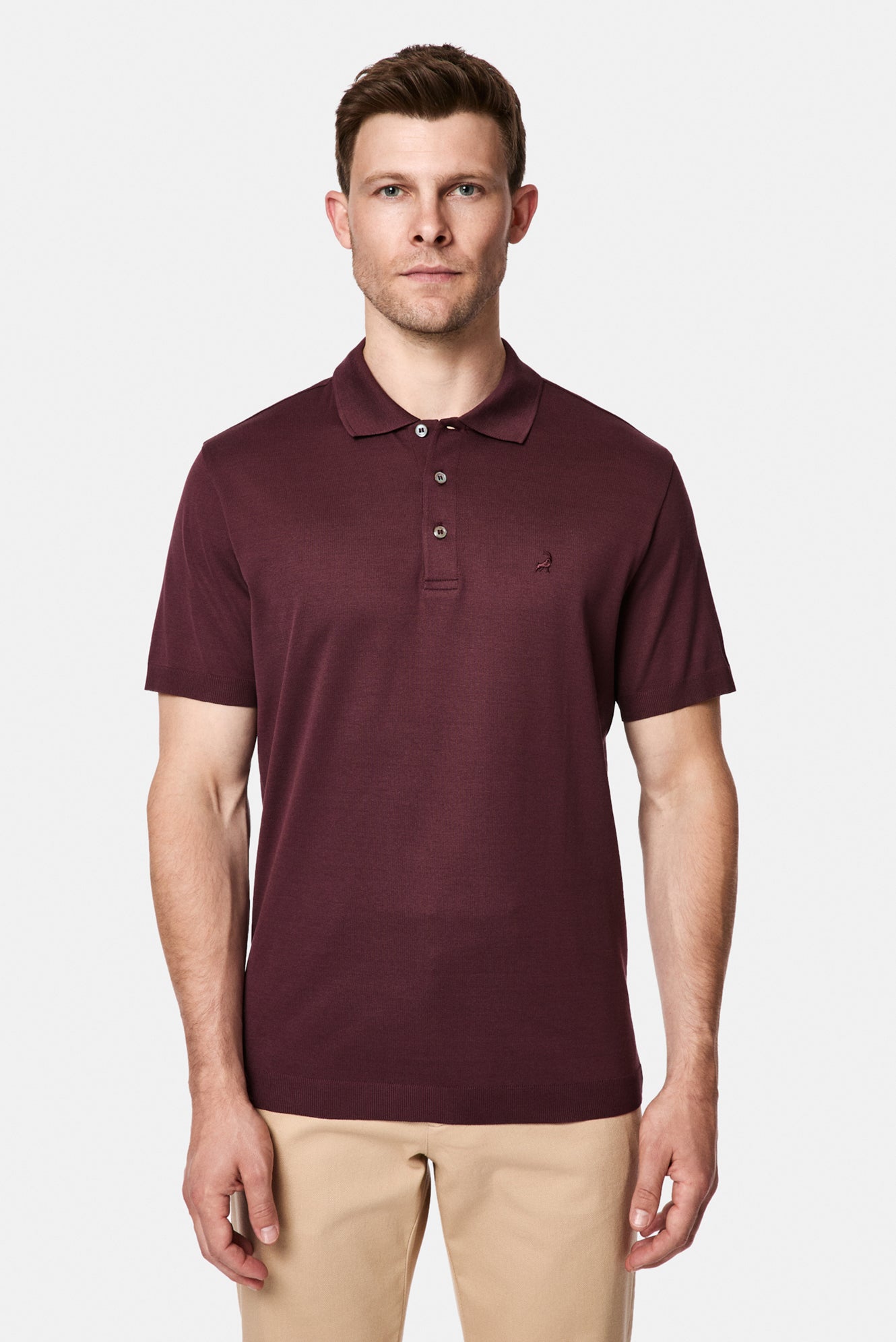 Koyu Bordo Regular Fit Düğmeli Polo Yaka Nakışlı %100 Pamuk Merserize T-shirt