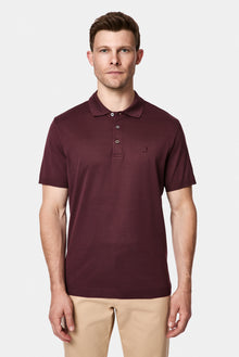 Koyu Bordo Regular Fit Düğmeli Polo Yaka Nakışlı %100 Pamuk Merserize T-shirt