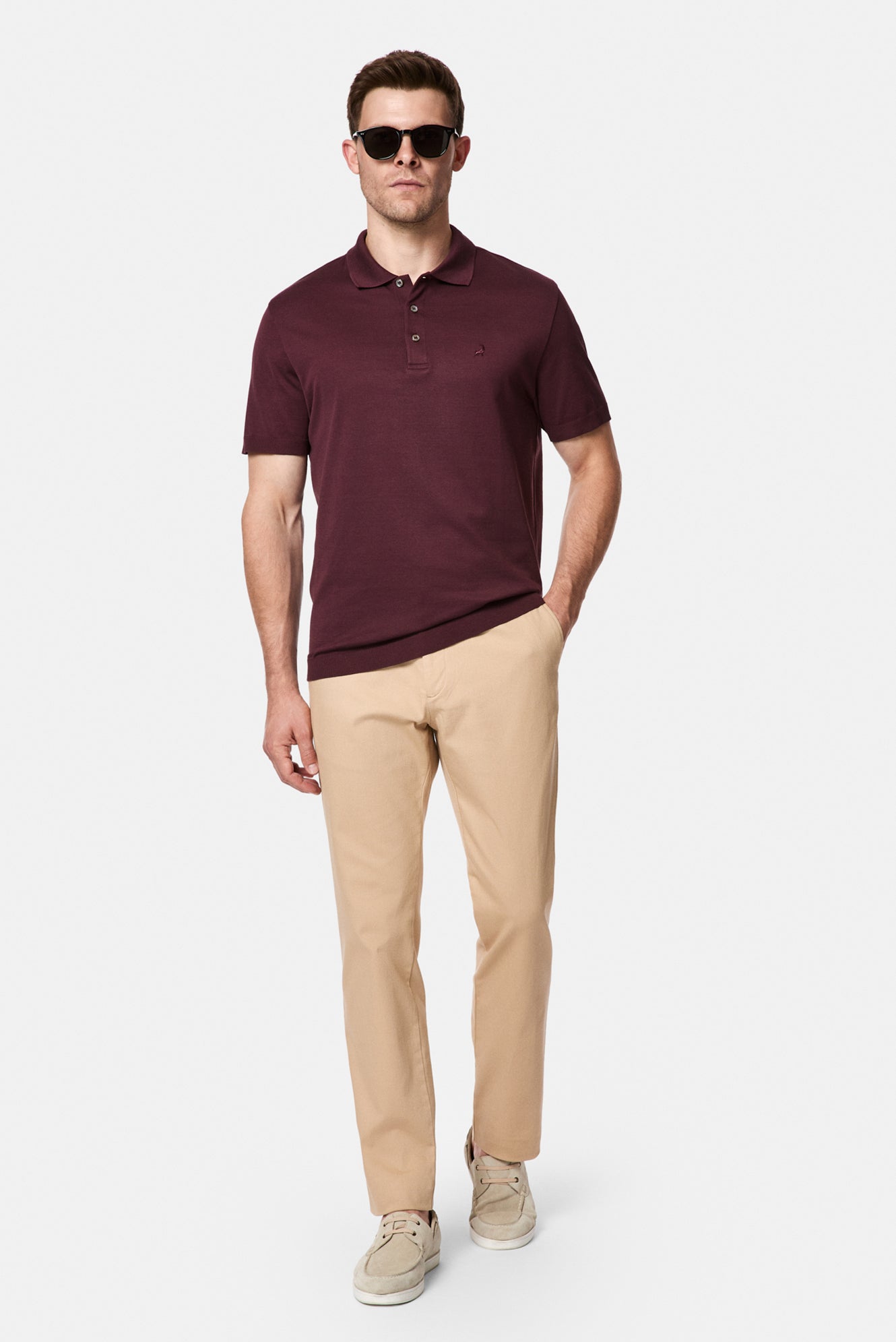 Koyu Bordo Regular Fit Düğmeli Polo Yaka Nakışlı %100 Pamuk Merserize T-shirt
