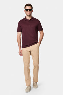 Koyu Bordo Regular Fit Düğmeli Polo Yaka Nakışlı %100 Pamuk Merserize T-shirt