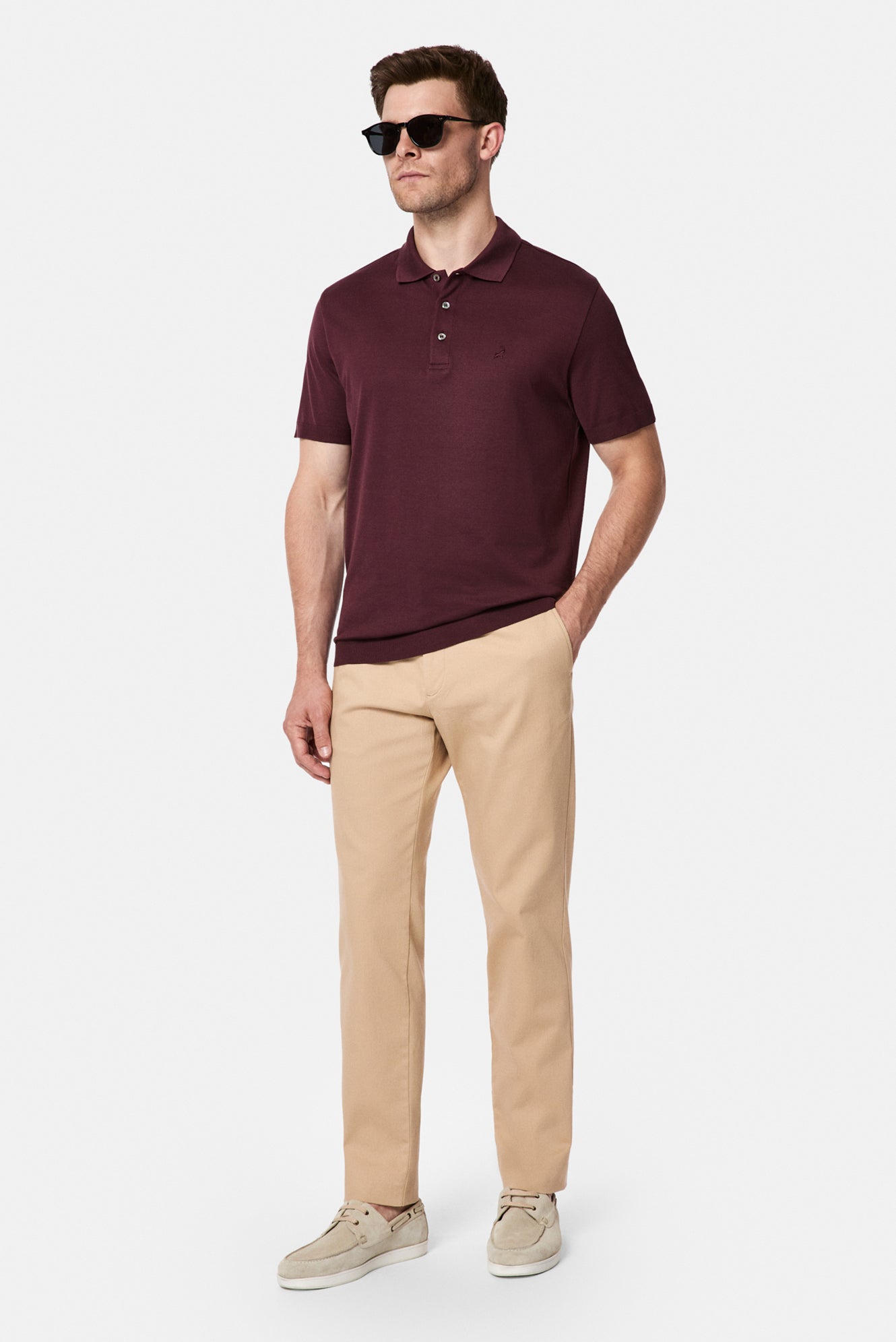 Koyu Bordo Regular Fit Düğmeli Polo Yaka Nakışlı %100 Pamuk Merserize T-shirt