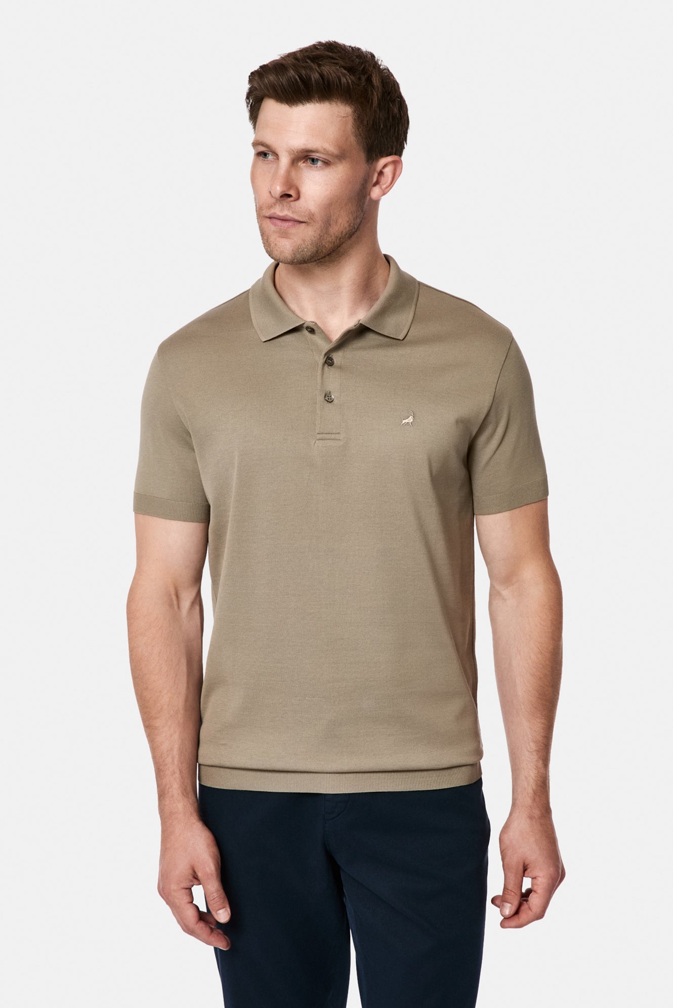 Koyu Vizon Regular Fit Düğmeli Polo Yaka Nakışlı %100 Pamuk Merserize T-shirt