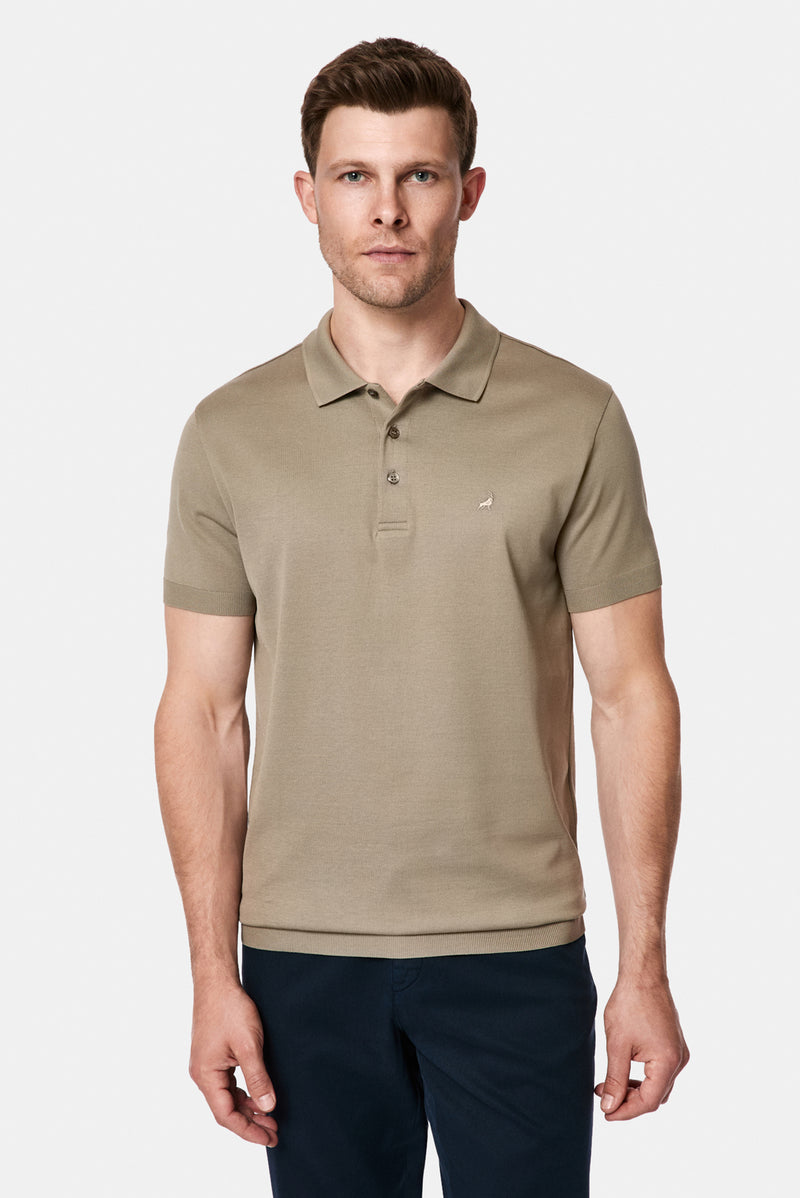 Koyu Vizon Regular Fit Düğmeli Polo Yaka Nakışlı %100 Pamuk Merserize T-shirt