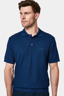 Orta Lacivert Regular Fit Düğmeli Polo Yaka Desenli Nakışlı %100 Pamuk Merserize T-shirt