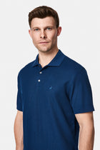 Orta Lacivert Regular Fit Düğmeli Polo Yaka Desenli Nakışlı %100 Pamuk Merserize T-shirt