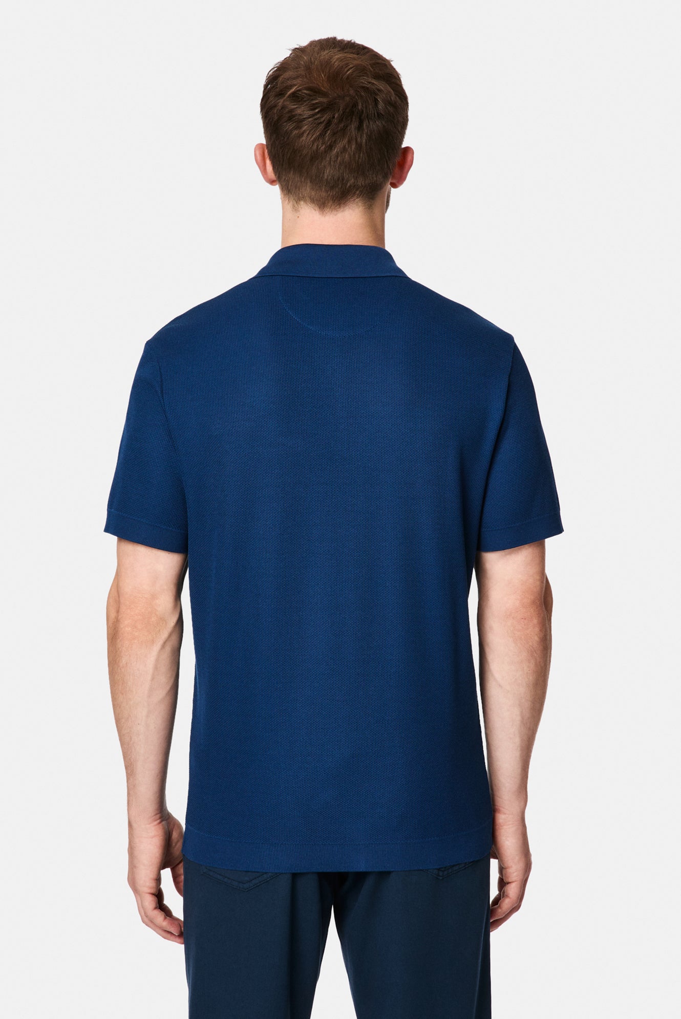 Orta Lacivert Regular Fit Düğmeli Polo Yaka Desenli Nakışlı %100 Pamuk Merserize T-shirt
