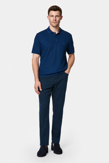 Orta Lacivert Regular Fit Düğmeli Polo Yaka Desenli Nakışlı %100 Pamuk Merserize T-shirt