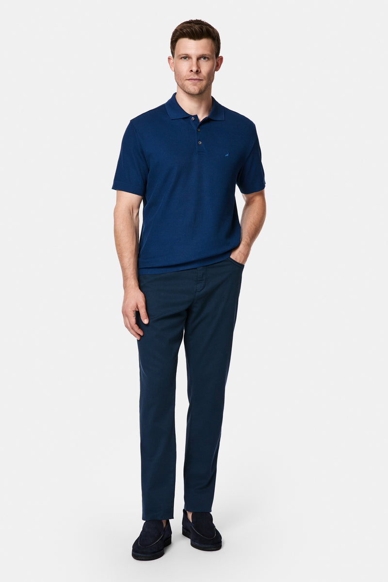 Orta Lacivert Regular Fit Düğmeli Polo Yaka Desenli Nakışlı %100 Pamuk Merserize T-shirt