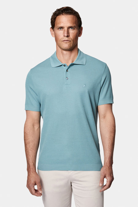 Mavi Regular Fit Düğmeli Polo Yaka Desenli Nakışlı %100 Pamuk Merserize T-shirt