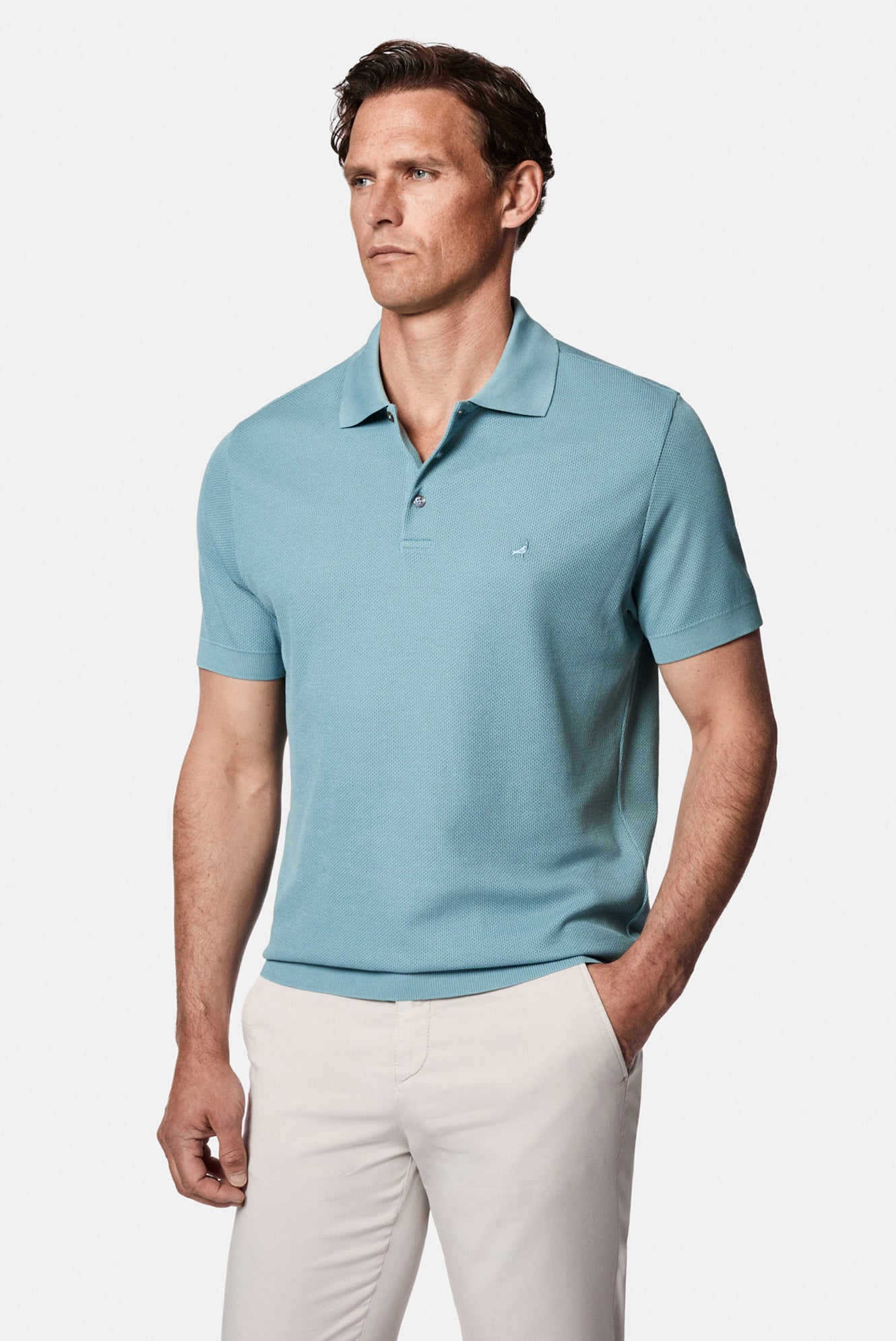 Mavi Regular Fit Düğmeli Polo Yaka Desenli Nakışlı %100 Pamuk Merserize T-shirt