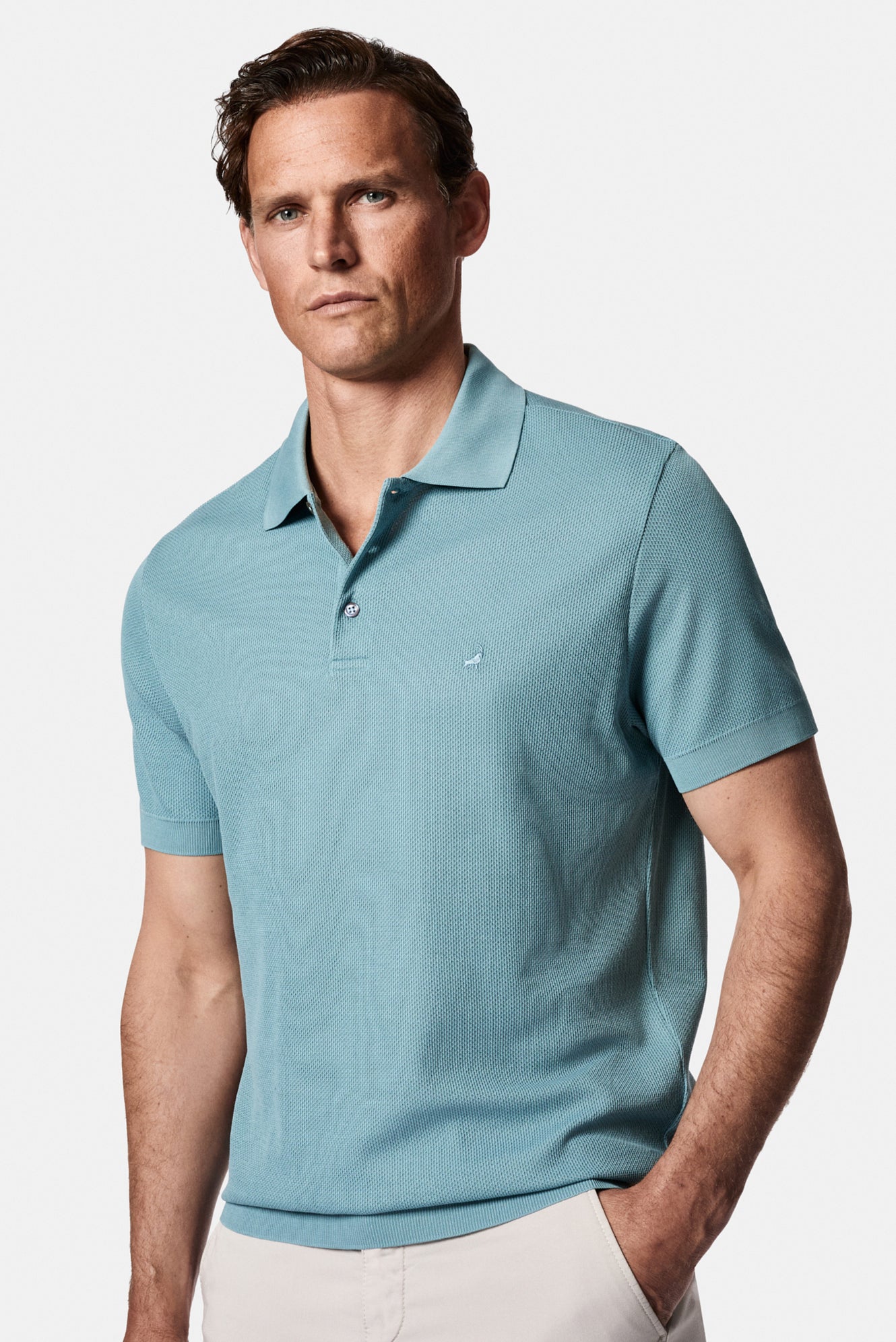 Mavi Regular Fit Düğmeli Polo Yaka Desenli Nakışlı %100 Pamuk Merserize T-shirt