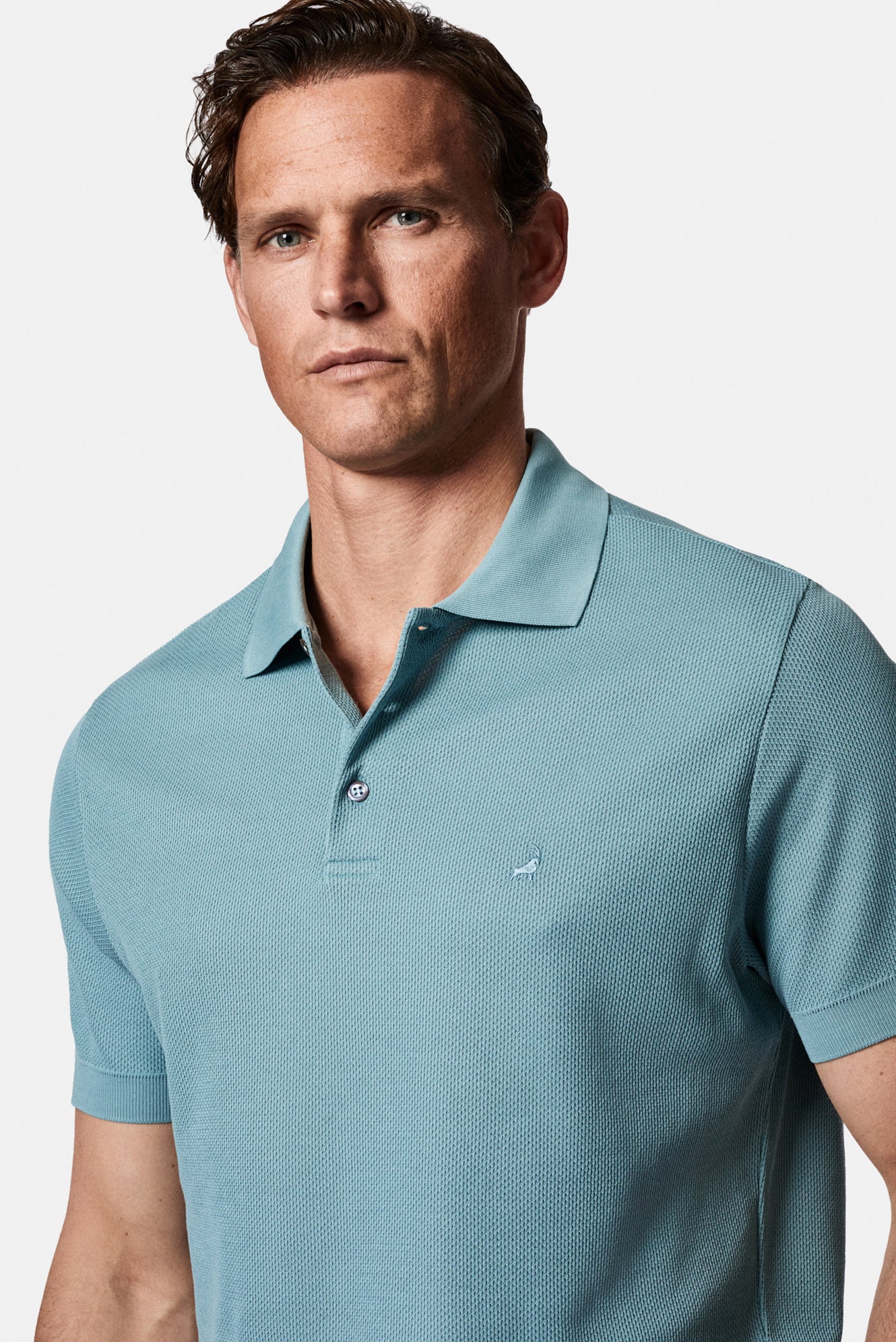 Mavi Regular Fit Düğmeli Polo Yaka Desenli Nakışlı %100 Pamuk Merserize T-shirt