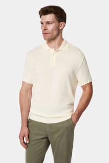 Ekru Regular Fit Düğmeli Polo Yaka Desenli Nakışlı %100 Pamuk Merserize T-shirt