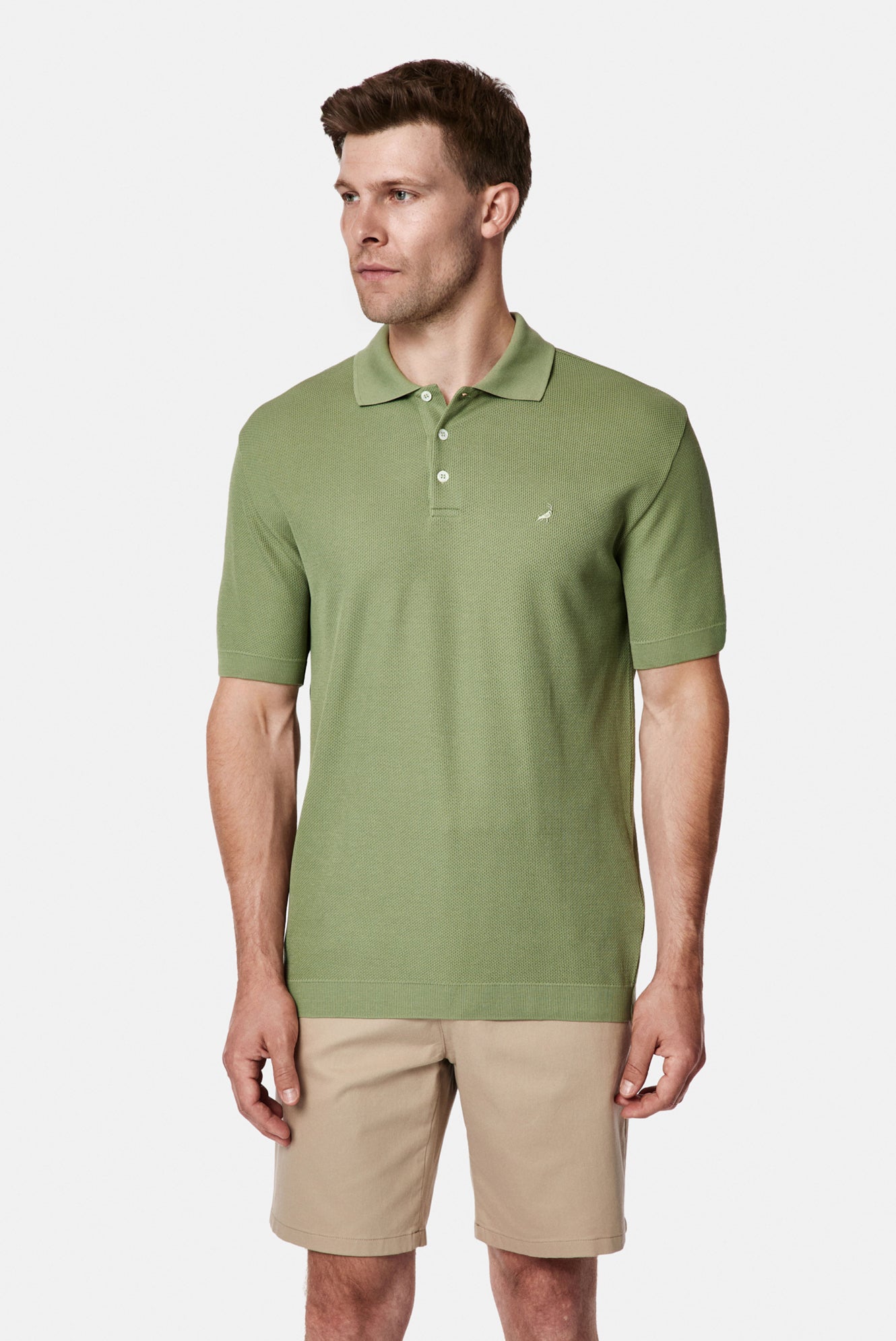 Yağ Yeşili-Olive Regular Fit Düğmeli Polo Yaka Desenli Nakışlı %100 Pamuk Merserize T-shirt
