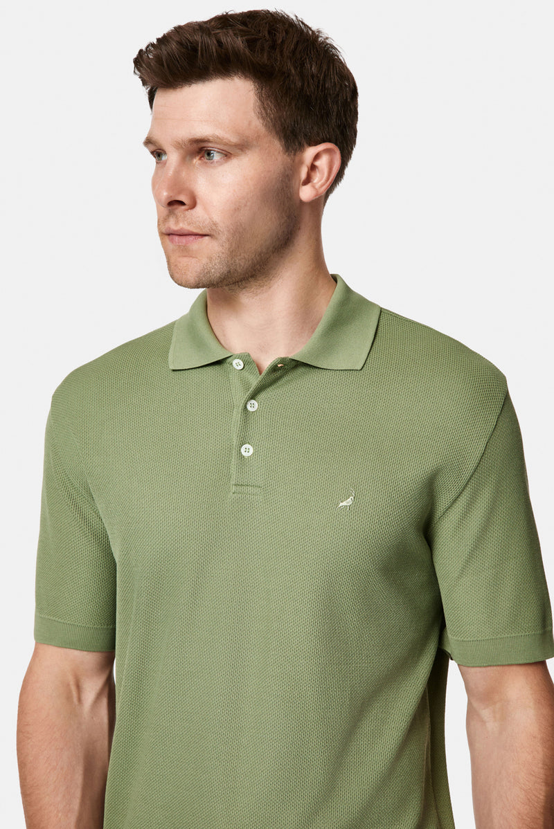 Yağ Yeşili-Olive Regular Fit Düğmeli Polo Yaka Desenli Nakışlı %100 Pamuk Merserize T-shirt