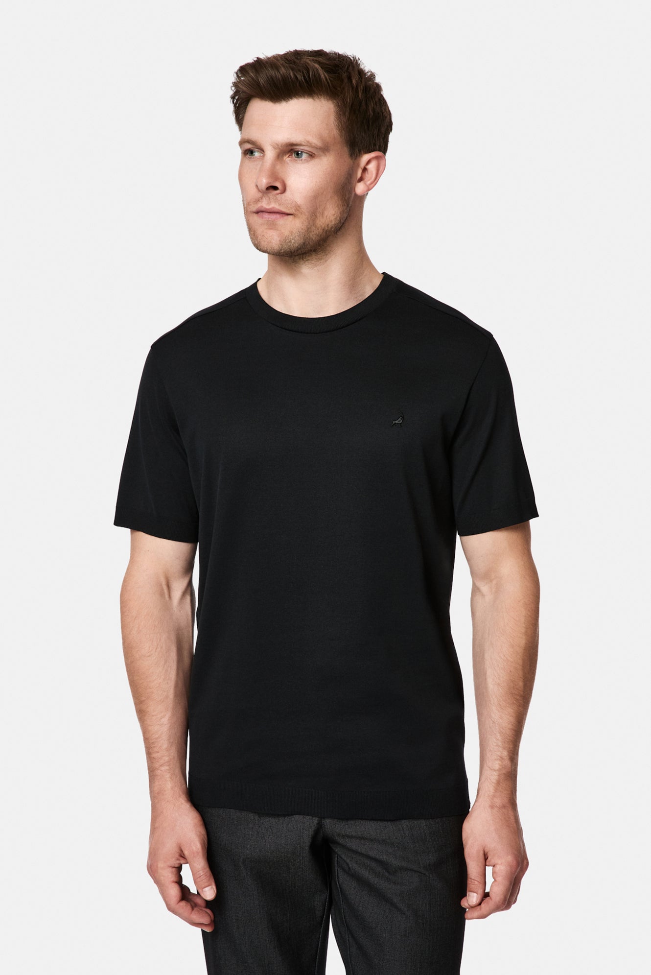 Siyah Regular Fit Bisiklet Yaka Nakışlı %100 Pamuk Merserize T-shirt