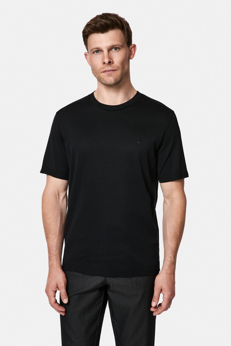 Siyah Regular Fit Bisiklet Yaka Nakışlı %100 Pamuk Merserize T-shirt