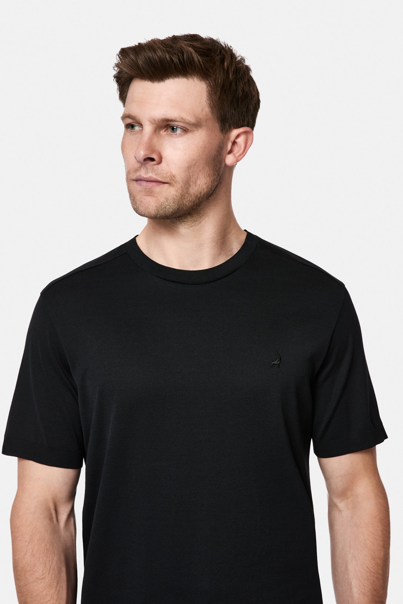 Siyah Regular Fit Bisiklet Yaka Nakışlı %100 Pamuk Merserize T-shirt