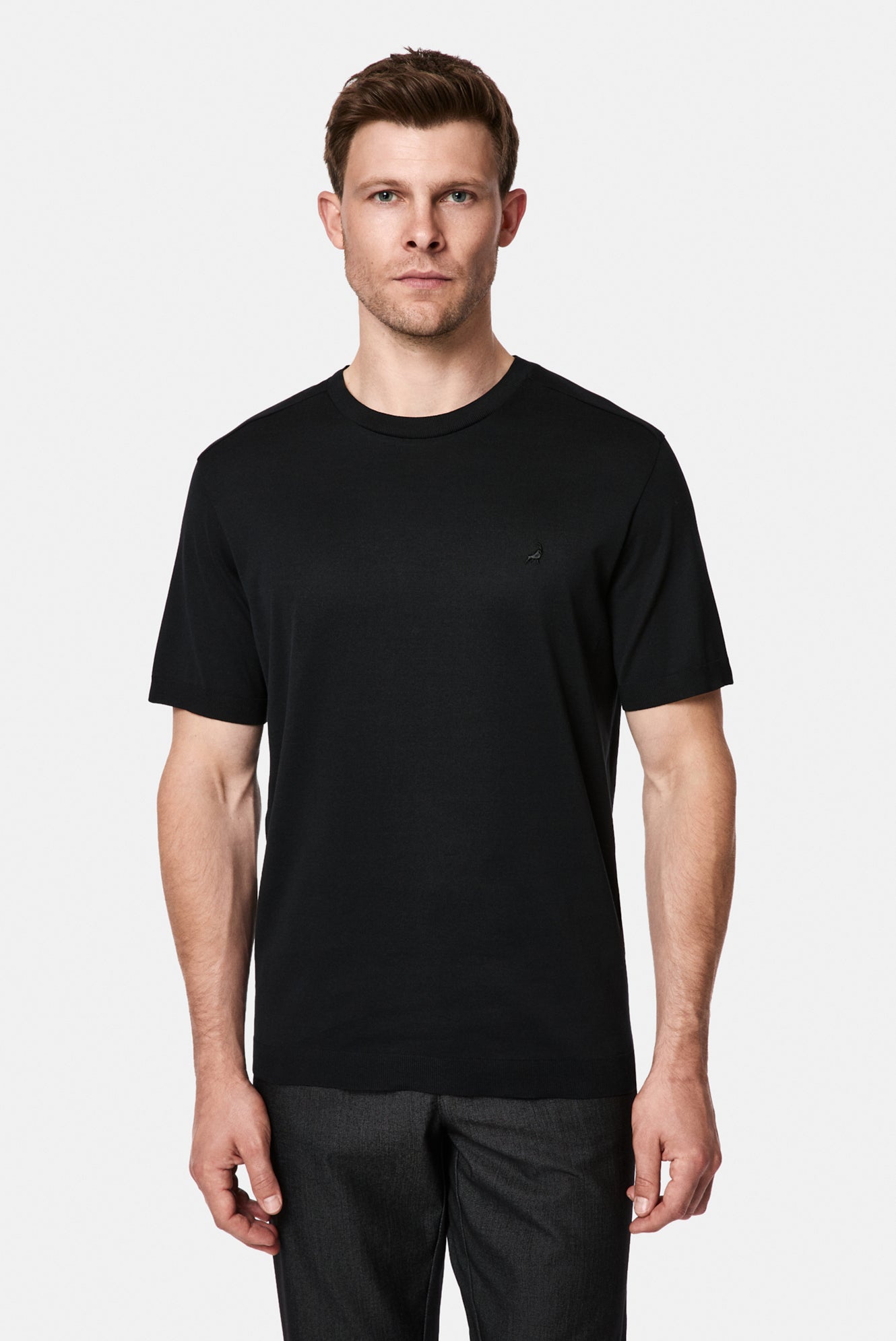 Siyah Regular Fit Bisiklet Yaka Nakışlı %100 Pamuk Merserize T-shirt