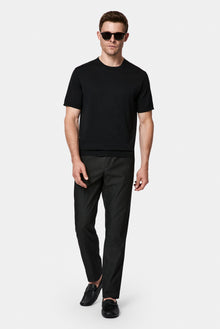 Siyah Regular Fit Bisiklet Yaka Nakışlı %100 Pamuk Merserize T-shirt