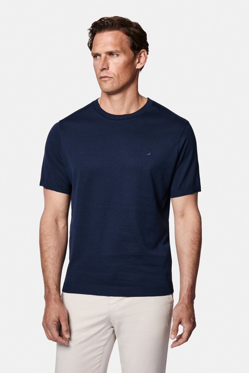 Koyu Lacivert Regular Fit Bisiklet Yaka Nakışlı %100 Pamuk Merserize T-shirt