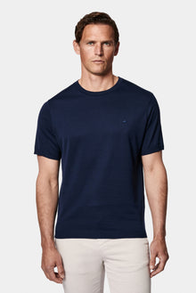 Koyu Lacivert Regular Fit Bisiklet Yaka Nakışlı %100 Pamuk Merserize T-shirt