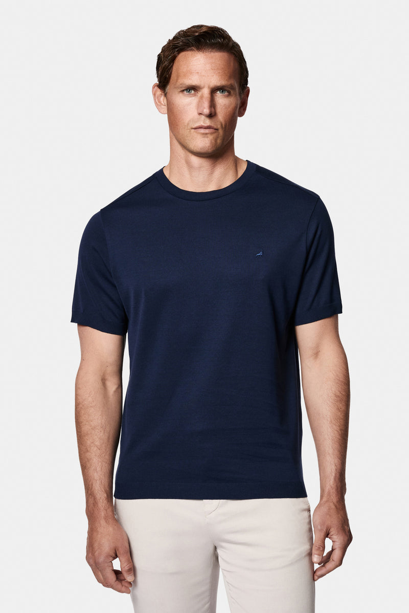 Koyu Lacivert Regular Fit Bisiklet Yaka Nakışlı %100 Pamuk Merserize T-shirt