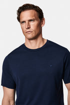 Koyu Lacivert Regular Fit Bisiklet Yaka Nakışlı %100 Pamuk Merserize T-shirt