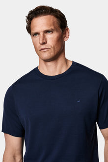Koyu Lacivert Regular Fit Bisiklet Yaka Nakışlı %100 Pamuk Merserize T-shirt