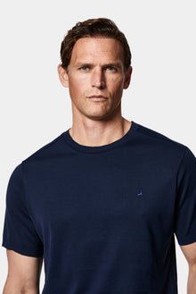 Koyu Lacivert Regular Fit Bisiklet Yaka Nakışlı %100 Pamuk Merserize T-shirt
