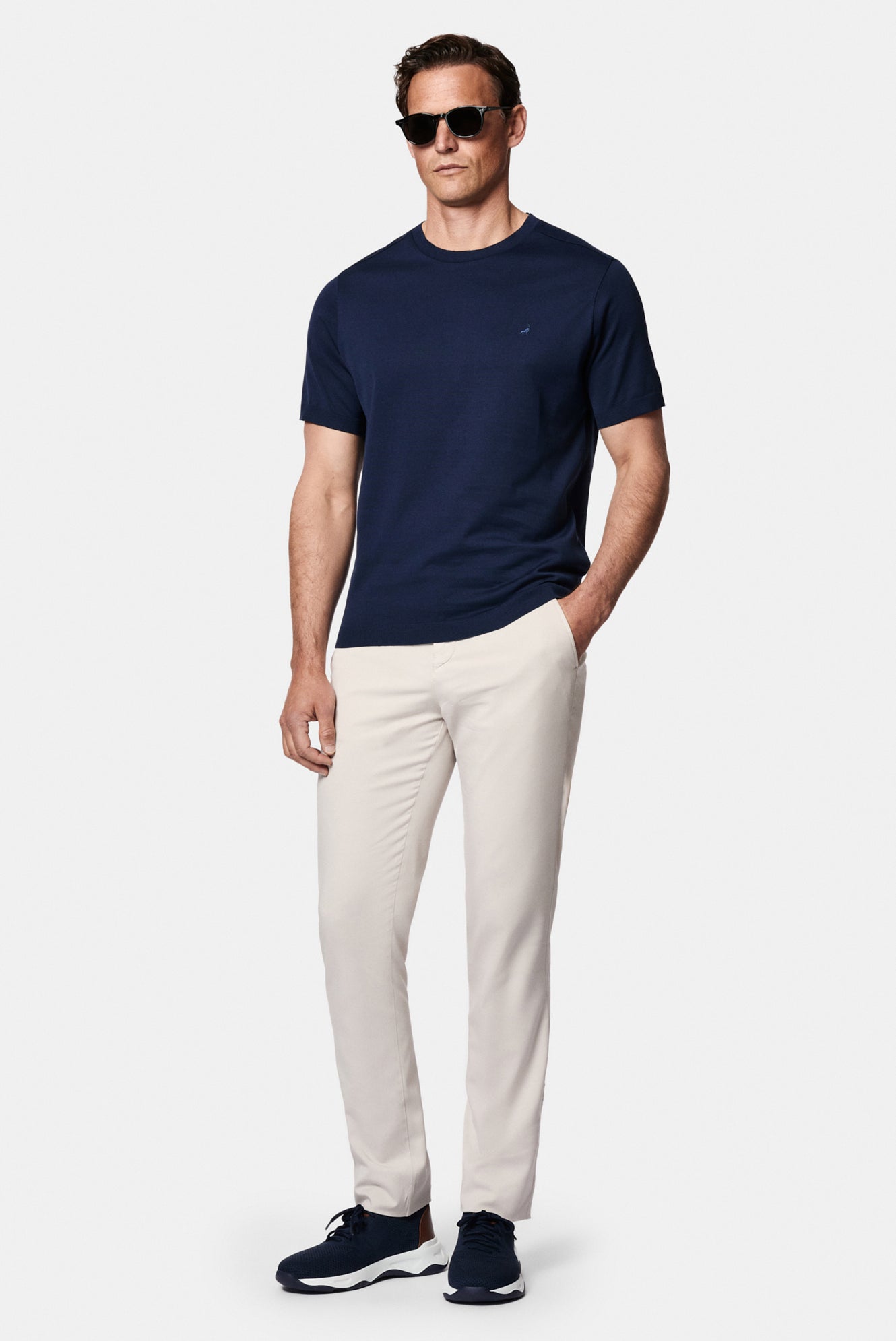 Koyu Lacivert Regular Fit Bisiklet Yaka Nakışlı %100 Pamuk Merserize T-shirt