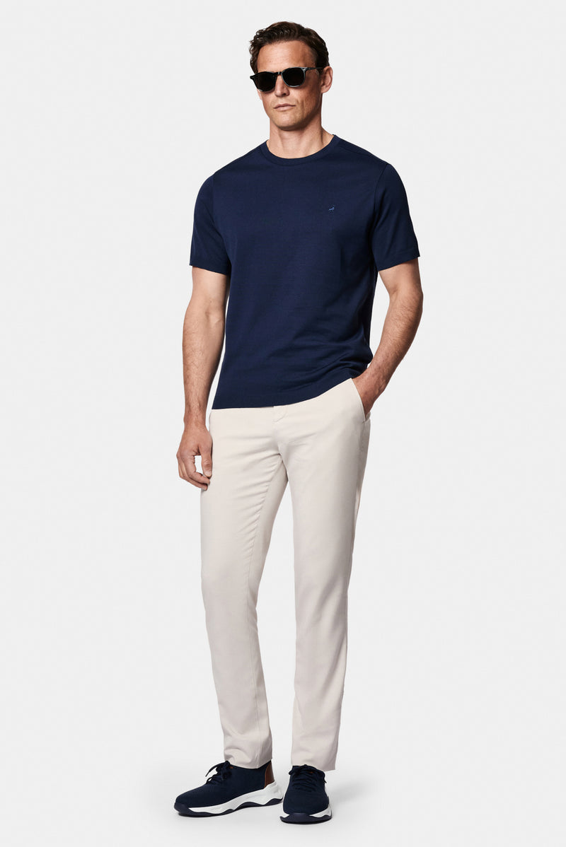 Koyu Lacivert Regular Fit Bisiklet Yaka Nakışlı %100 Pamuk Merserize T-shirt