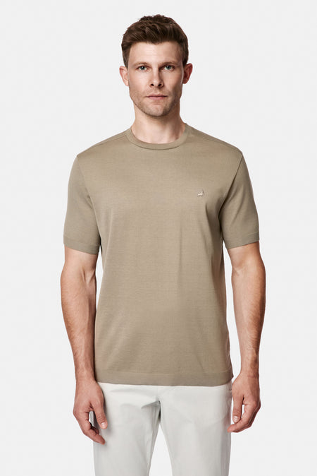 Koyu Vizon Regular Fit Bisiklet Yaka Nakışlı %100 Pamuk Merserize T-shirt