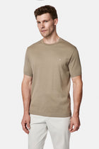 Koyu Vizon Regular Fit Bisiklet Yaka Nakışlı %100 Pamuk Merserize T-shirt