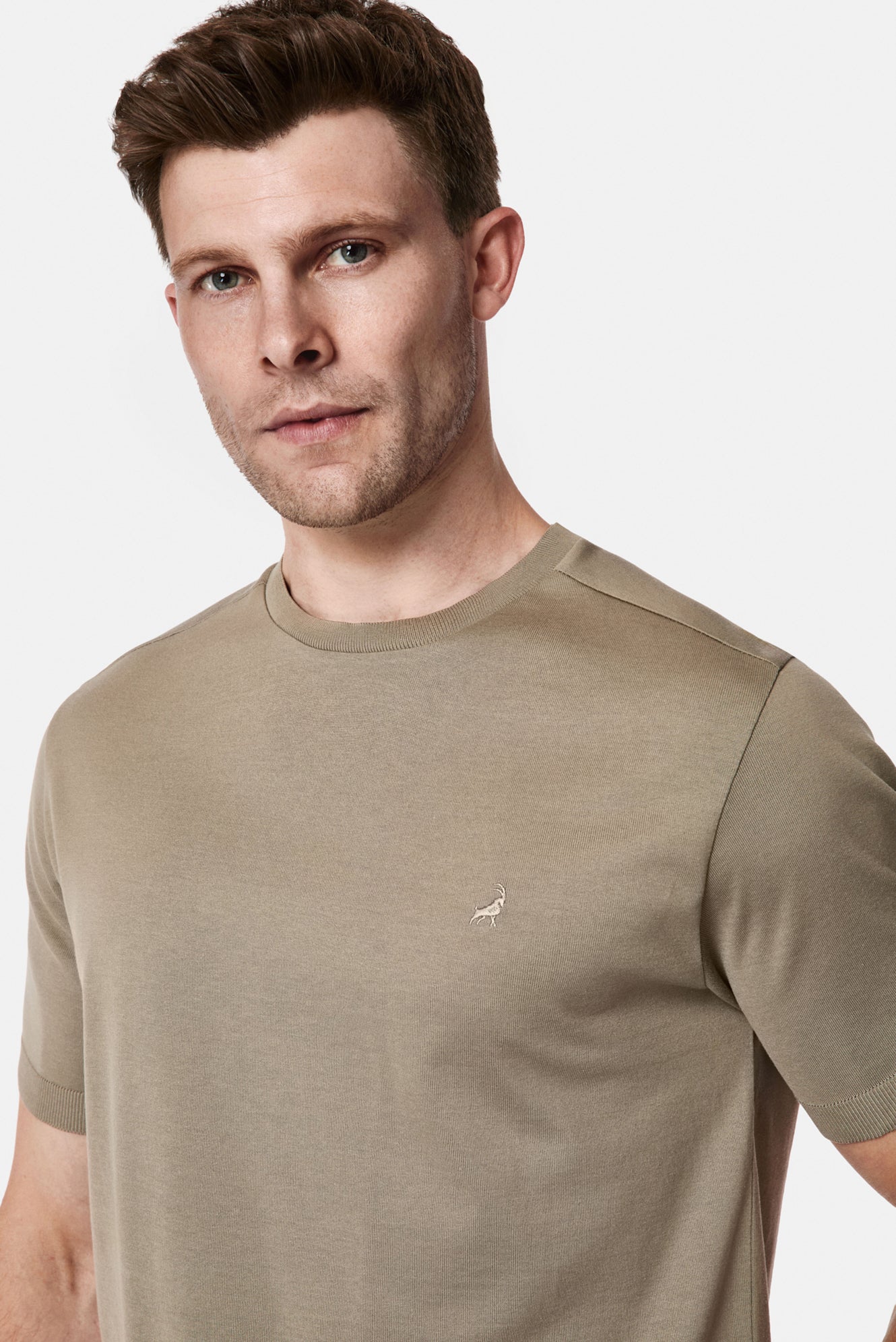 Koyu Vizon Regular Fit Bisiklet Yaka Nakışlı %100 Pamuk Merserize T-shirt