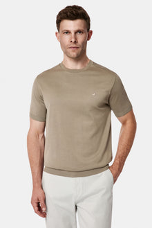 Koyu Vizon Regular Fit Bisiklet Yaka Nakışlı %100 Pamuk Merserize T-shirt
