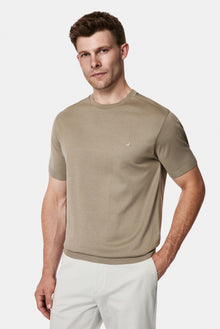 Koyu Vizon Regular Fit Bisiklet Yaka Nakışlı %100 Pamuk Merserize T-shirt