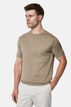 Koyu Vizon Regular Fit Bisiklet Yaka Nakışlı %100 Pamuk Merserize T-shirt