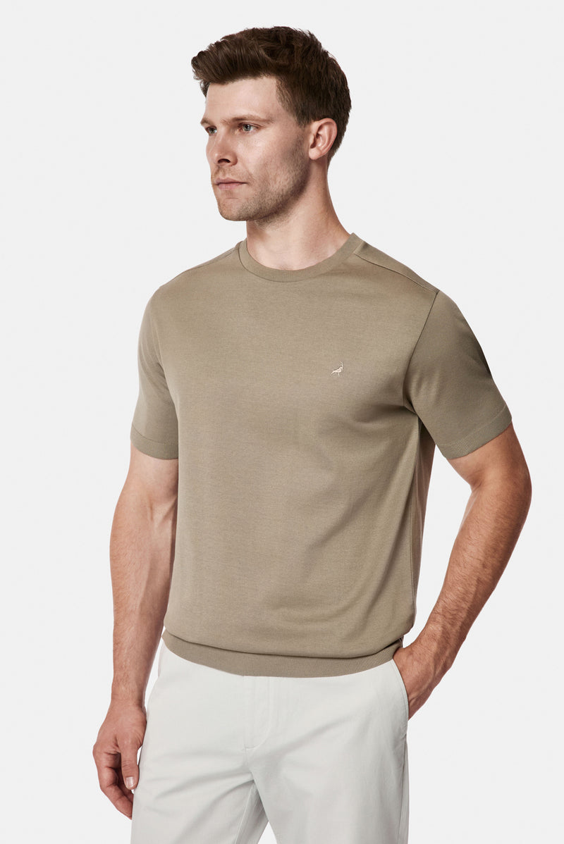 Koyu Vizon Regular Fit Bisiklet Yaka Nakışlı %100 Pamuk Merserize T-shirt