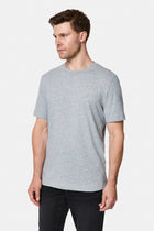 Açık Gri Bisiklet Yaka Regular Fit Desenli Nakışlı Pamuklu Keten T-shirt