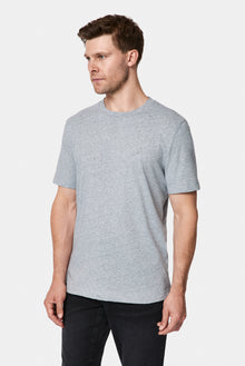 Açık Gri Bisiklet Yaka Regular Fit Desenli Nakışlı Pamuklu Keten T-shirt